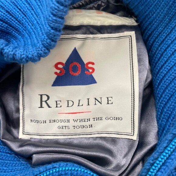 Sos Redline Vintage Unisex Blue Half-Zip Sweater With Triangle Pattern - Picture 6 of 7